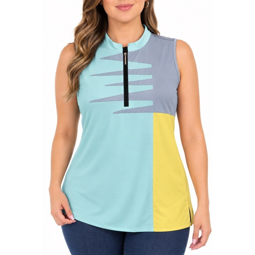Jamie Sadock Womens Sleeveless Golf Polo Top Mint Green Colorblock XL